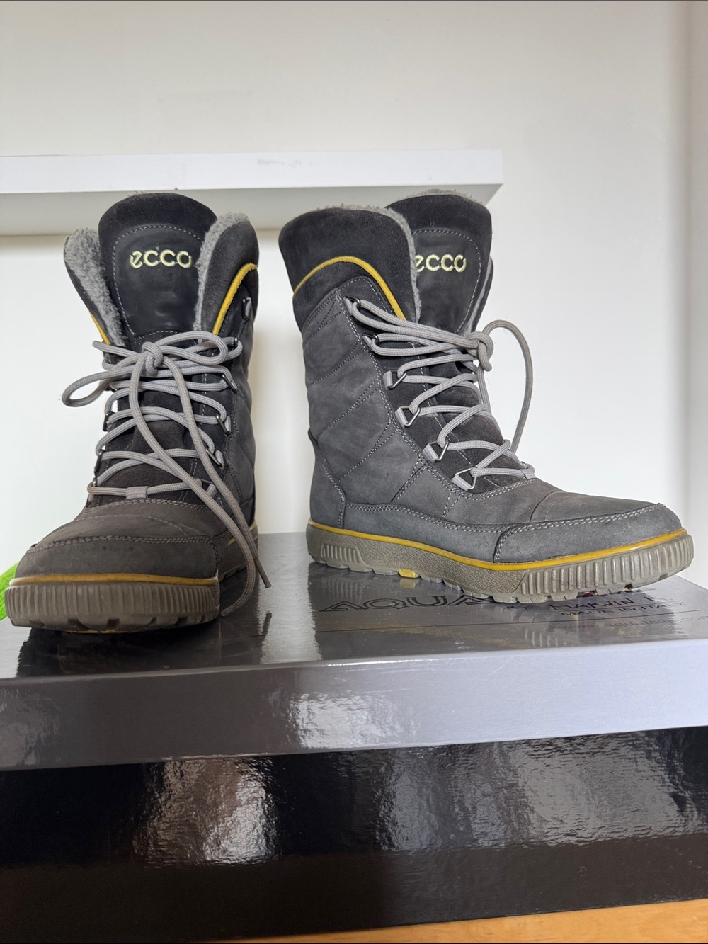 Ecco Gray Lace-Up Women’s Boots with Yellow Accent